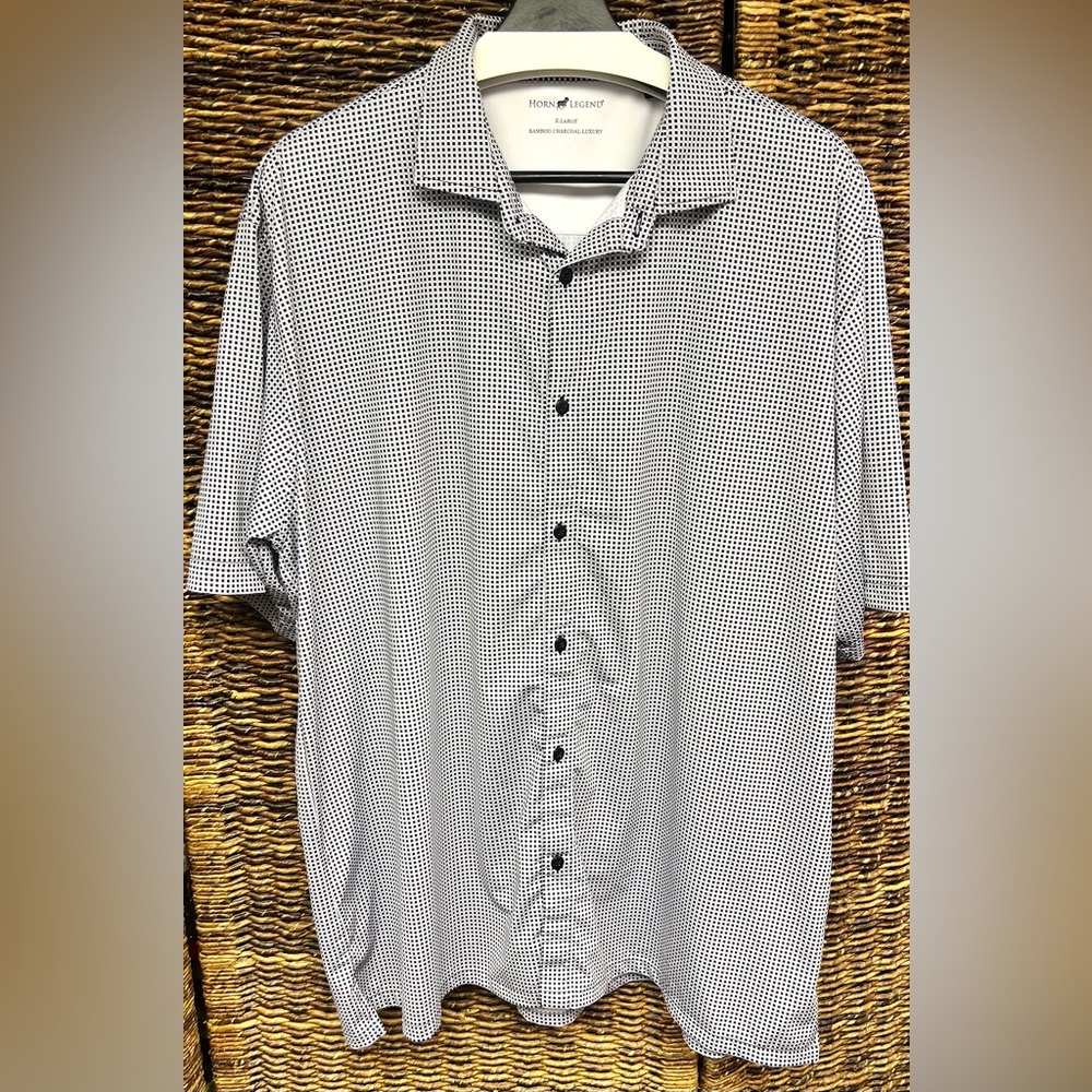 Horn Legend- Men's Short Sleeve Button-Up Shirt, XLarge, Bamboo Charcoal Luxury